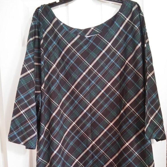 Jessica London Boatneck Tunic Dk Navy/Green Plaid Plus 5X-6X NWT - Picture 2 of 4